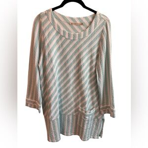 Soft Surroundings Mint and Cream Striped Knit Tunic Top